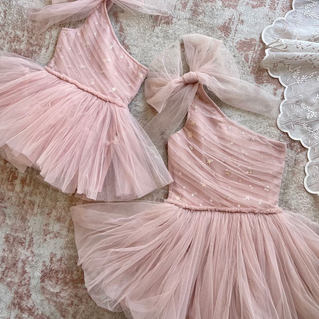 Blush One Shoulder Tulle Dress